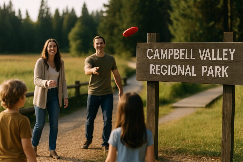 frisbee game at campbell valley park directory | GPS: 49.101910, -122.590816