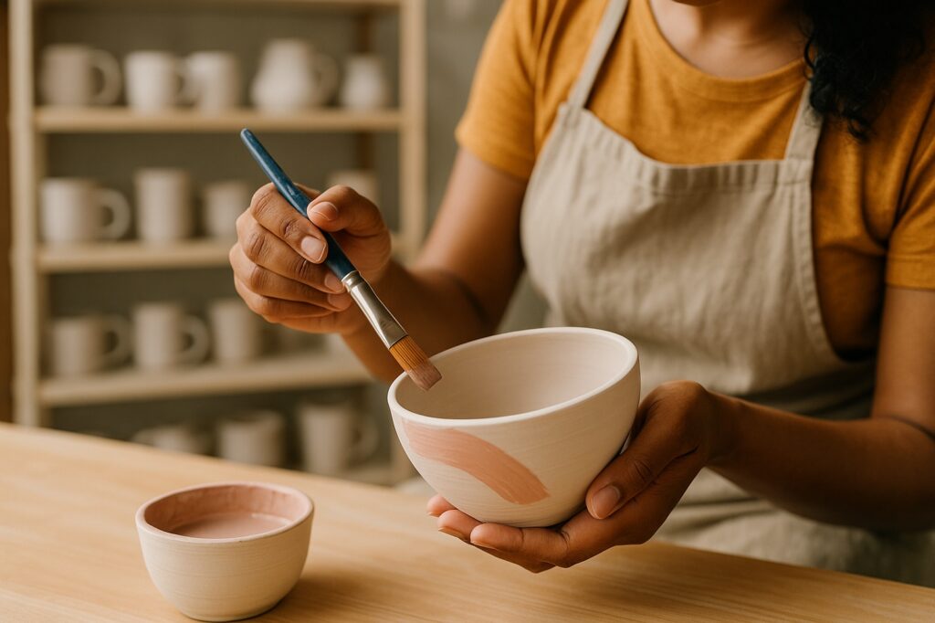 hand painting clay bowls in art studio directory | GPS: 49.101870, -122.590877