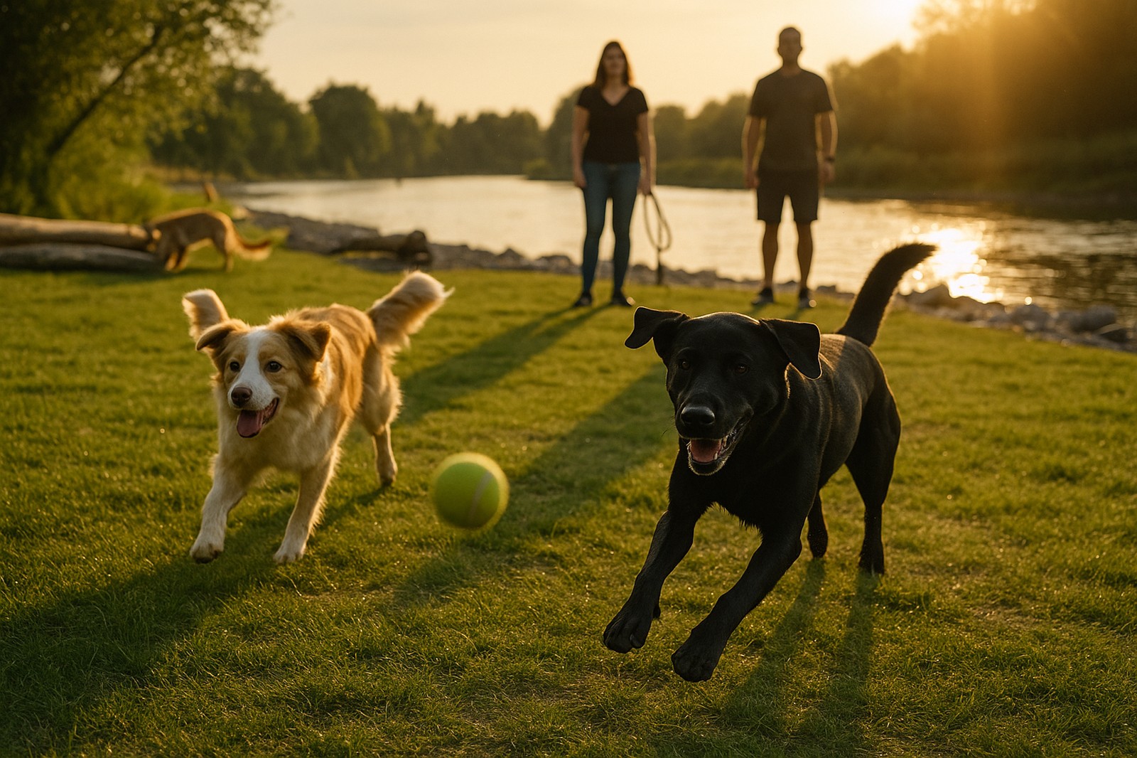 happy dogs playing fetch near river langleys sunset Langley Dog Parks & Pet Services happy dogs playing fetch near river langleys sunset | GPS: 49.148009, -122.520419
