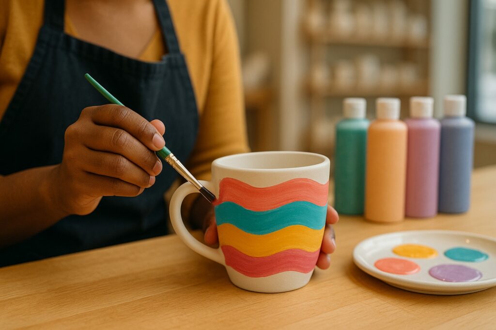 painting a mug with colorful designs local artisan | GPS: 49.133295, -122.542888