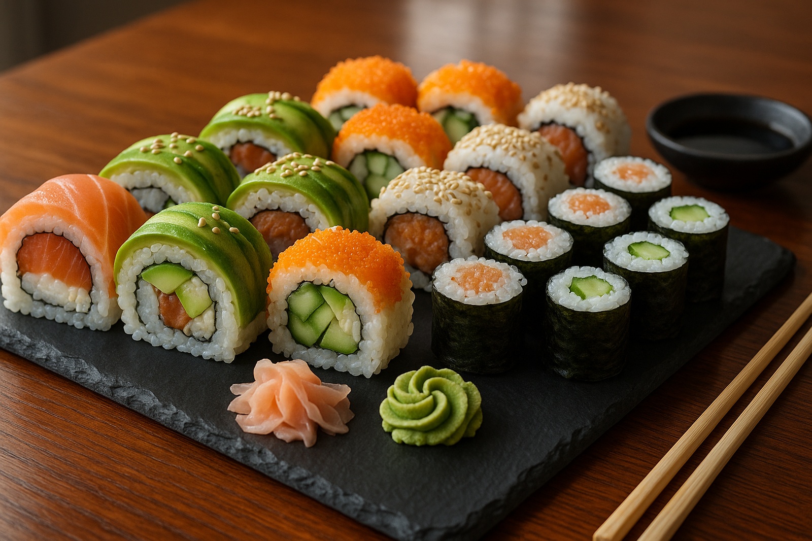 sushi platter with soy sauce directory | GPS: 49.180192, -122.471272