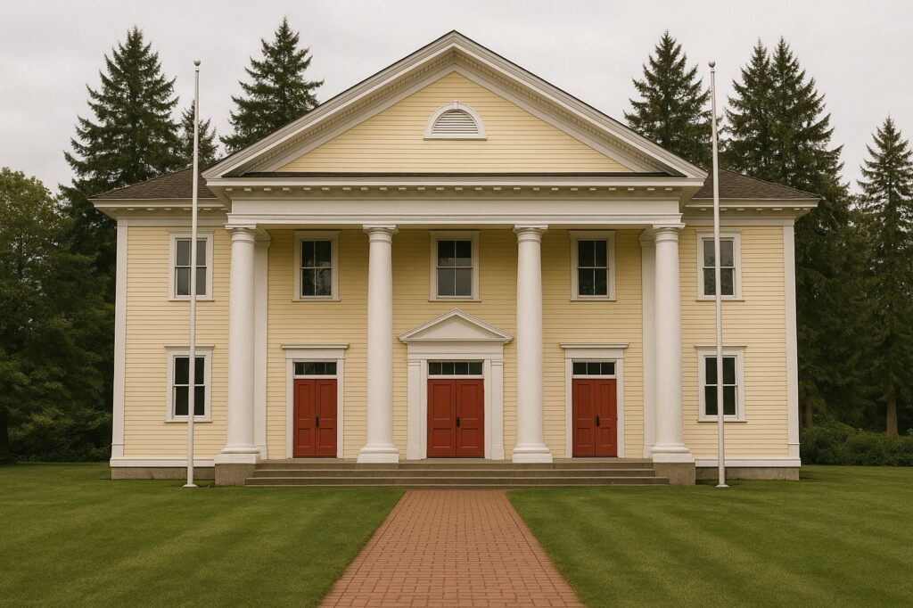 yellow building with red doors directory Langley BC Photo Spots: Beautiful Views yellow building with red doors directory | GPS: 49.098392, -122.596189