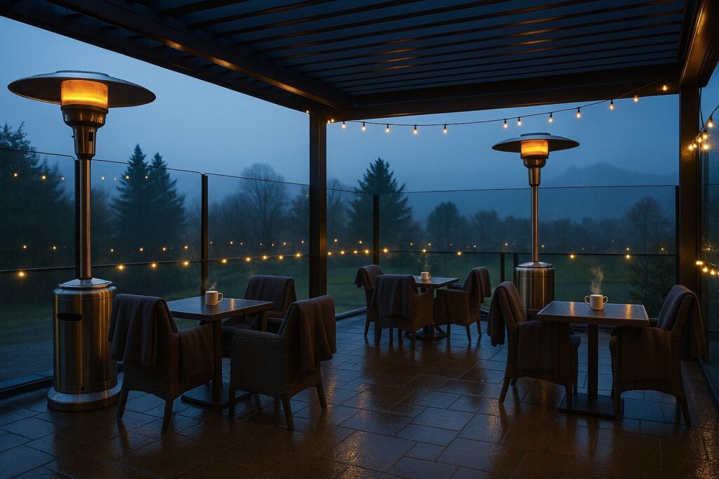 cozy restaurant patio at night lanterns langley | GPS: 49.105307, -122.588273