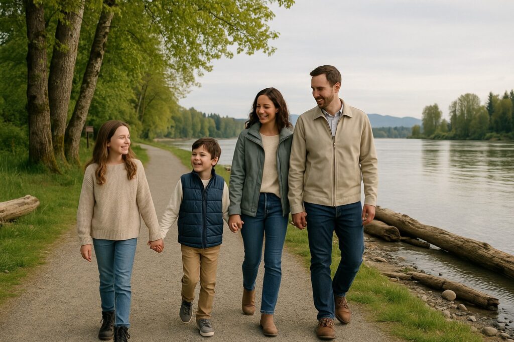 family walking by the river directory | GPS: 49.174234, -122.480371