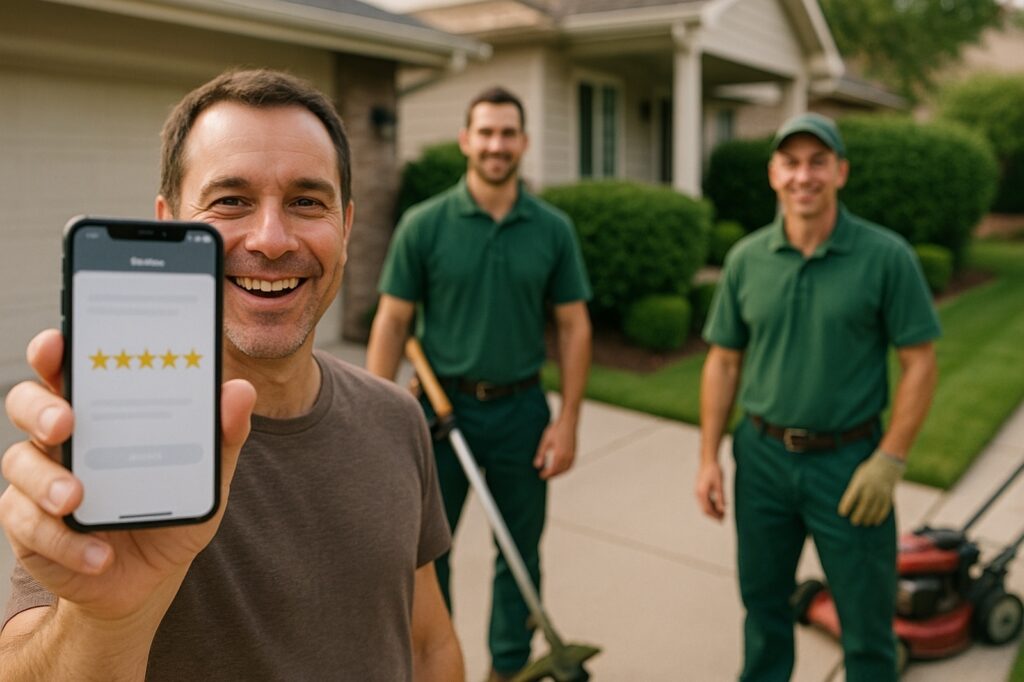 happy customer with landscaping team directory | GPS: 49.098374, -122.596216