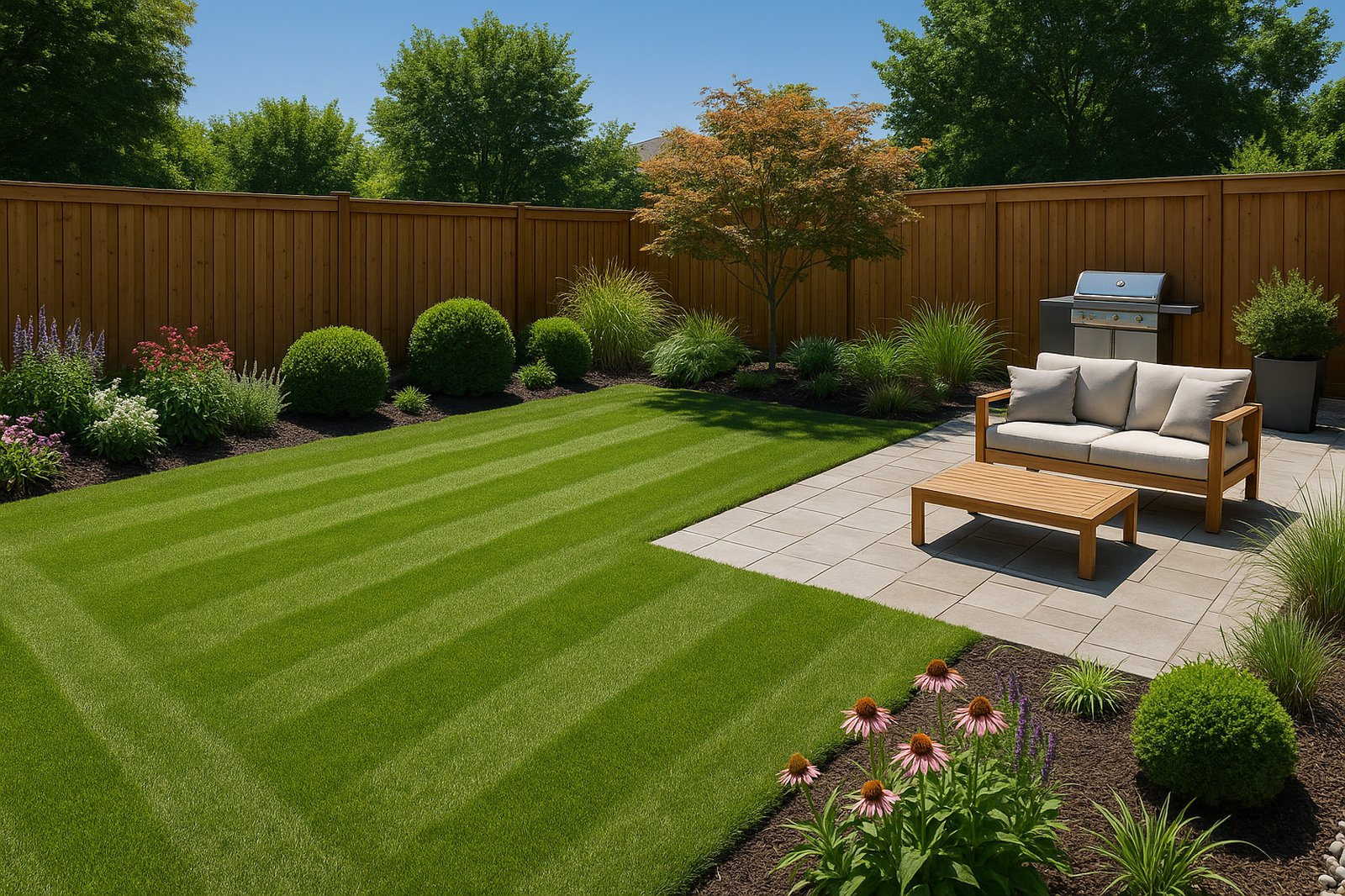 lush local garden with patio and grill area | GPS: 49.151263, -122.515449