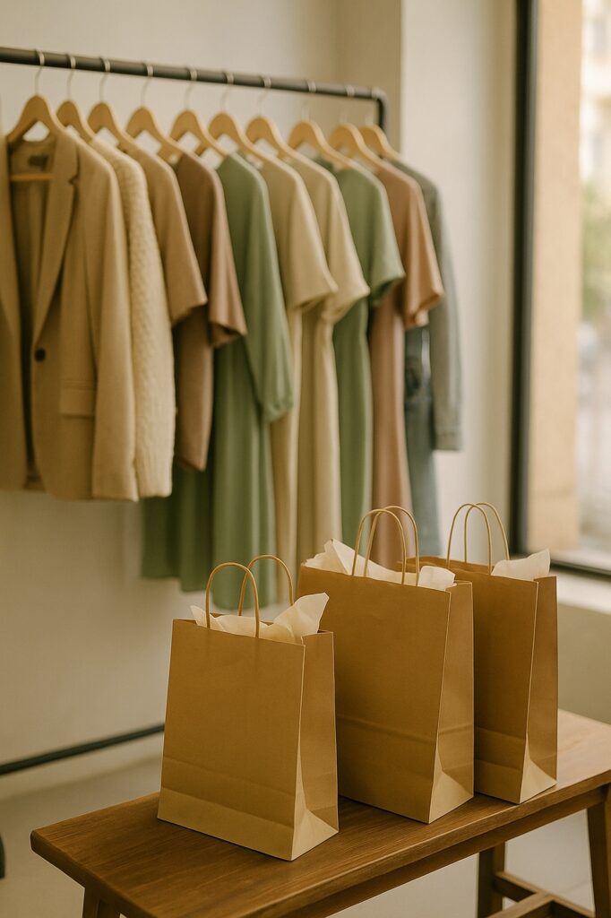 fashion store langley with brown paper bags | GPS: 49.162591, -122.498151