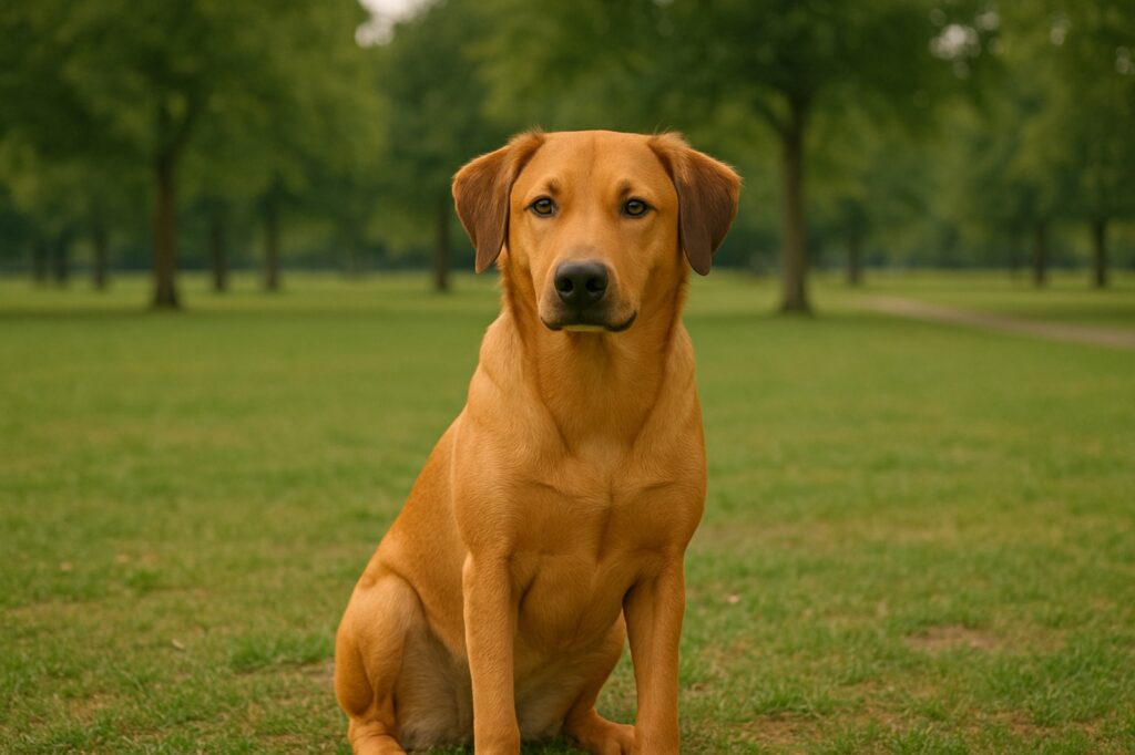 golden retriever sitting in park directory.jpg | GPS: 49.190677, -122.455261