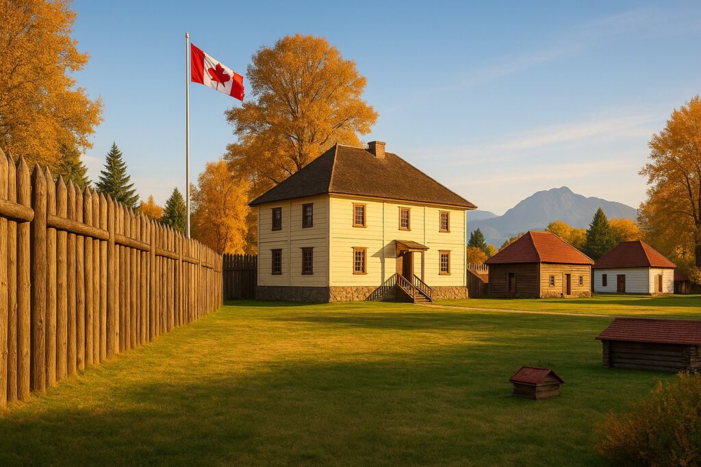 local historical building with canadian flag Langley Local