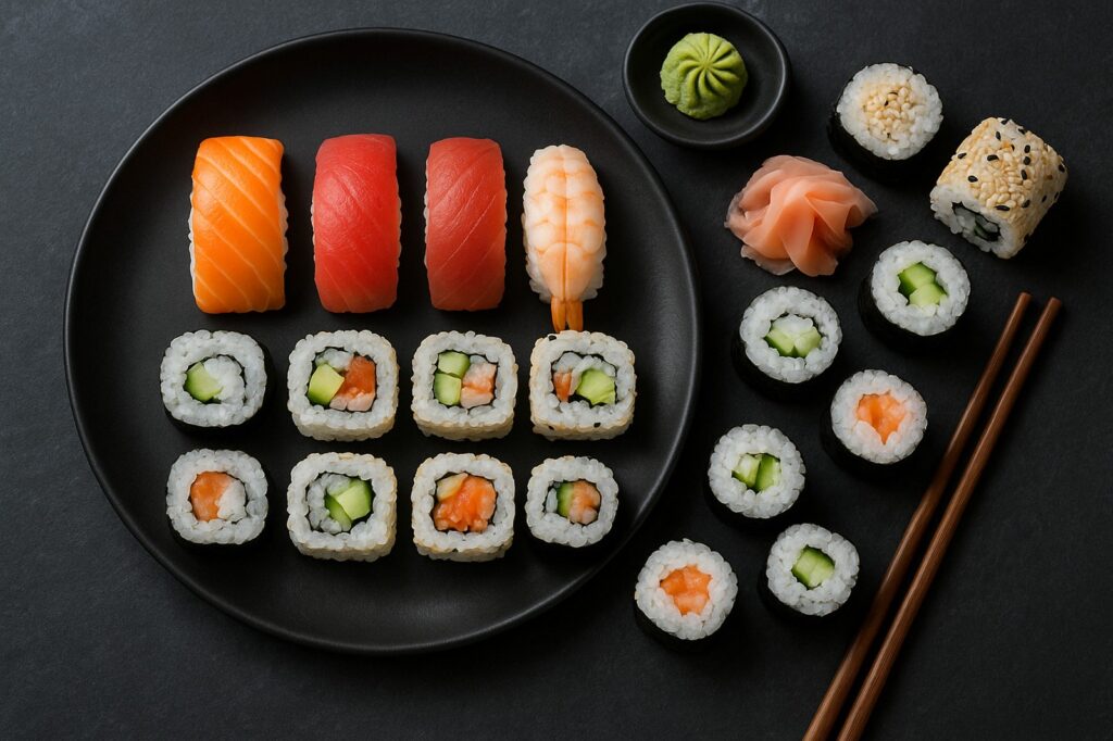 sushi platter with sashimi and local rolls ingredients | GPS: 49.136872, -122.537426