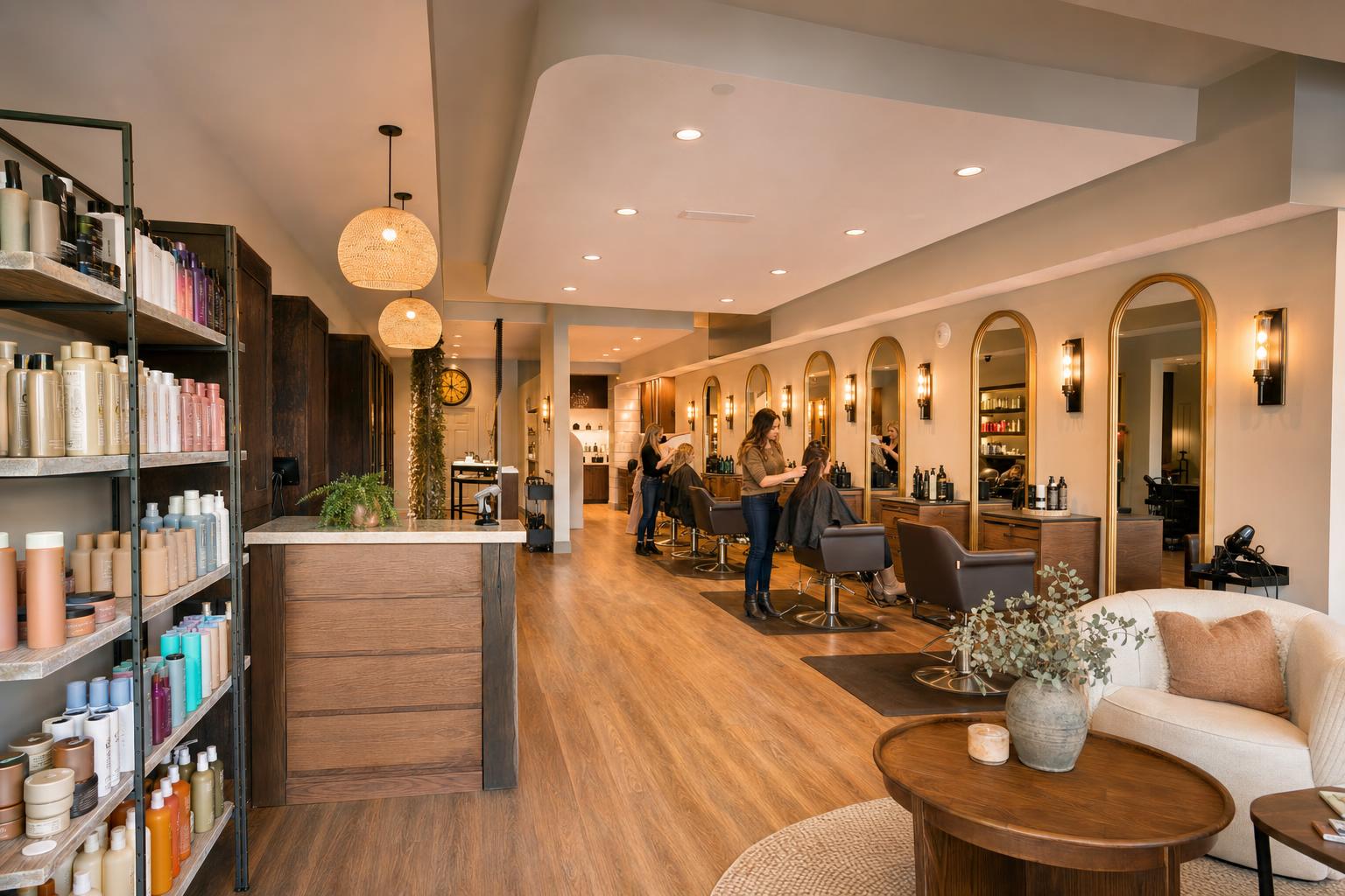 shop1 2 Top Hair Salons in Langley Salon Chez Pierre in Walnut Grove with elegant styling chairs and Davine products