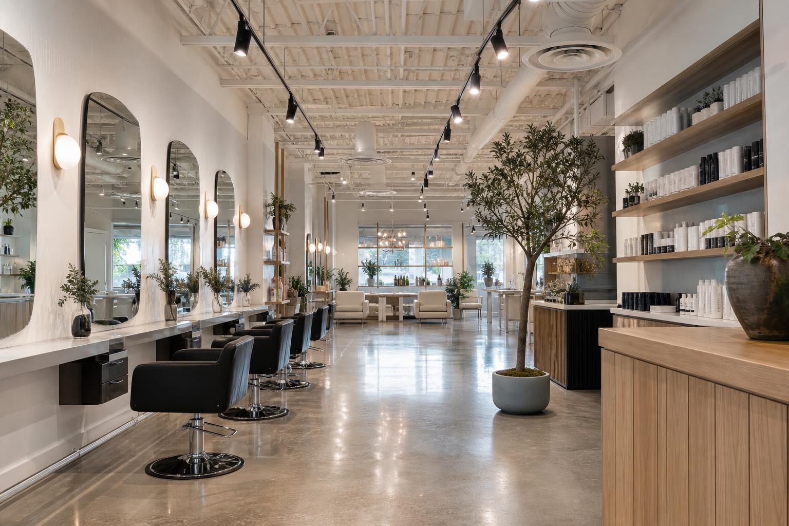 shop4 2 Top Hair Salons in Langley Willowbrook Hair Co salon near Willowbrook with bright stations and product shelves