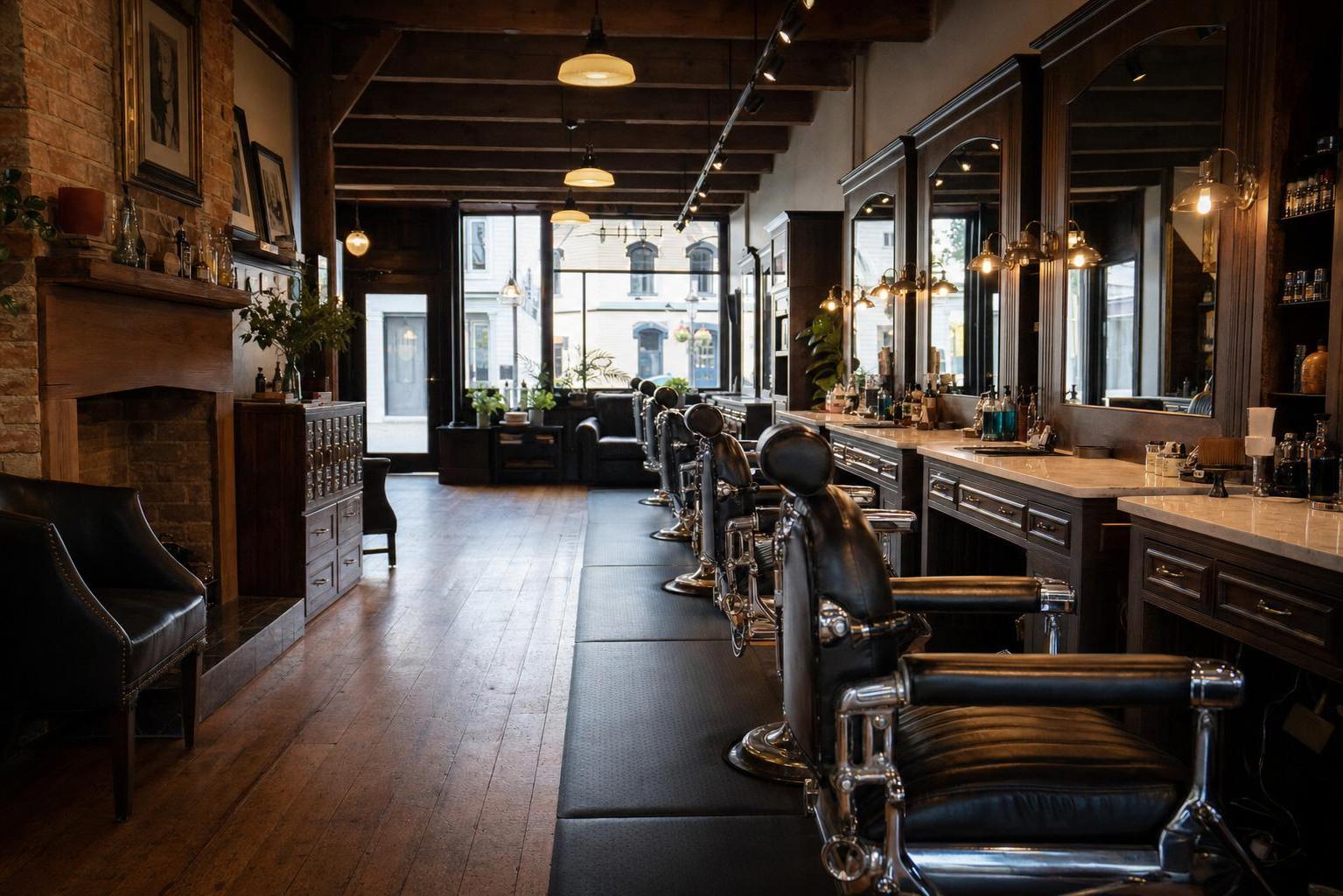 shop5 2 Top Hair Salons in Langley Fort Langley Barber Shop with classic chairs and heritage village storefront style