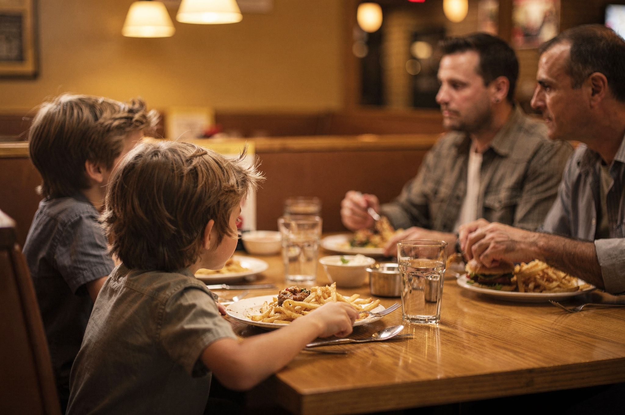 family enjoying dinner together at a Langley restaurant
