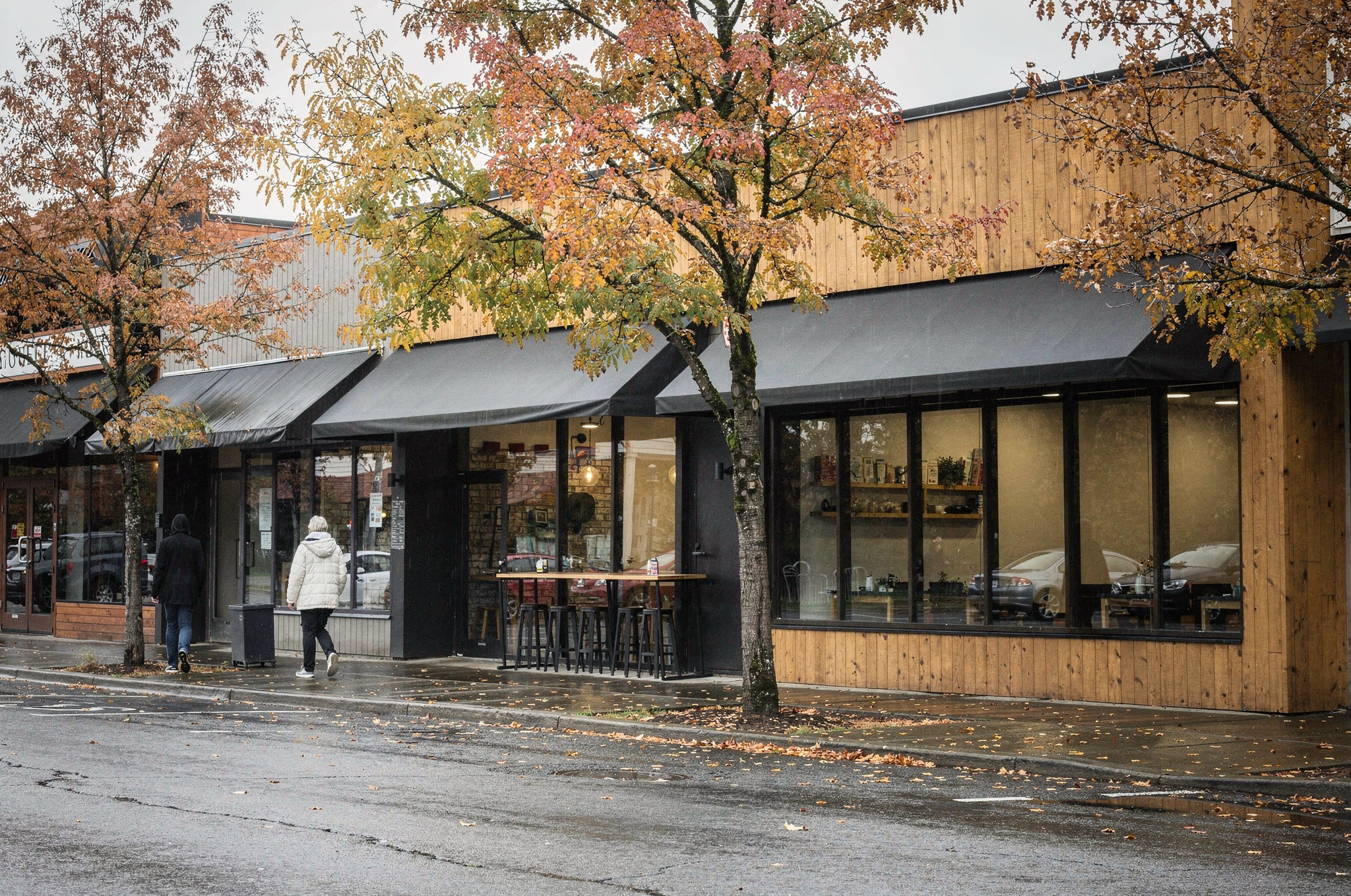 row of coffee shop storefronts on a Langley street | GPS: 49.166677, -122.491911
