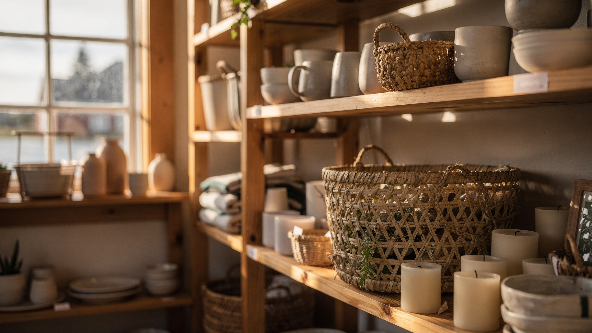 shopping featured langley v2 Langley Shopping Guide: Willowbrook, Fort Langley, and Beyond Independent boutique shop interior with handmade artisan ceramics and gift items on wooden shelves in a heritage building