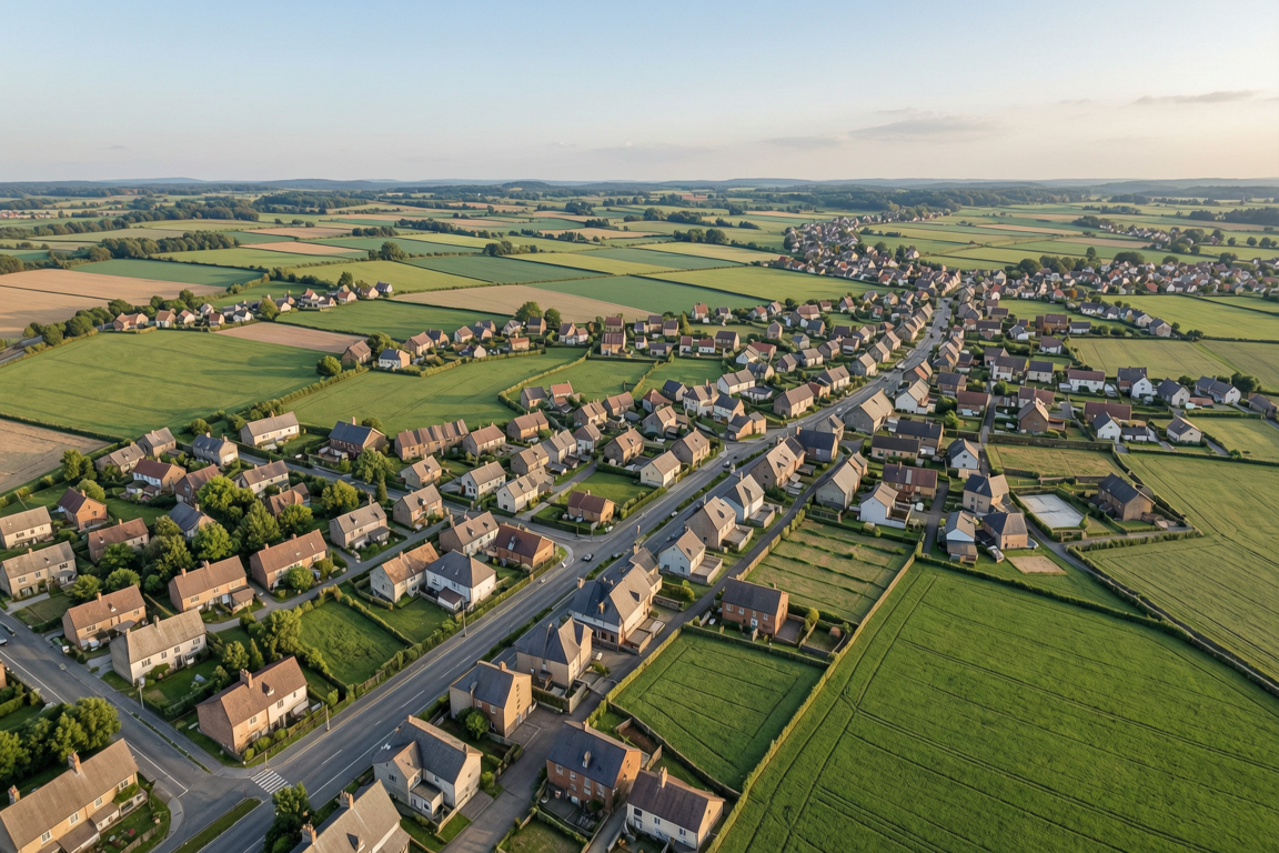 aerial view of town and farmland directory | GPS: 49.145018, -122.524986