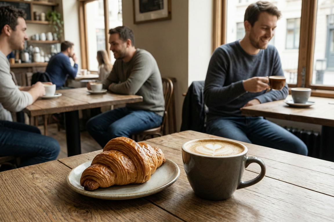 coffee cup croissant pastry langley cozy cafe | GPS: 49.183554, -122.466138