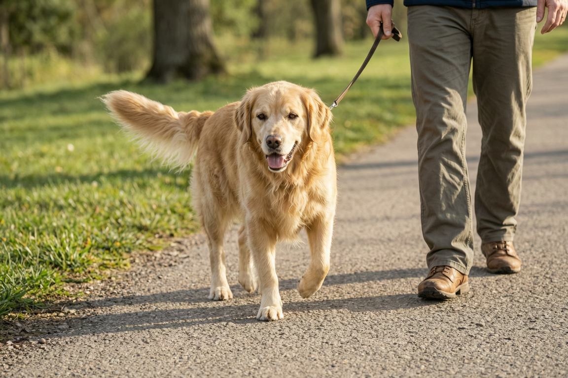 walking in autumn park with local dog owner | GPS: 49.166340, -122.492425