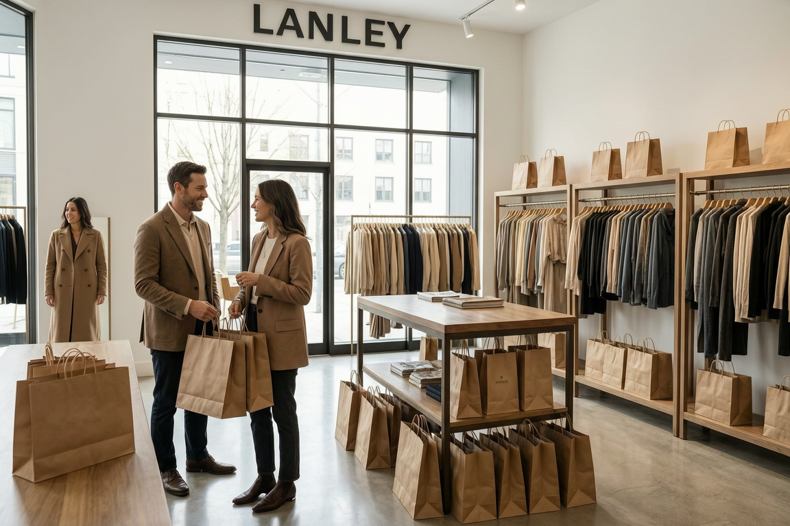 fashion store langley with brown paper bags | GPS: 49.162591, -122.498151