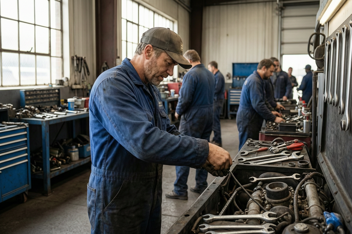 car repair mechanic working under vehicle directory | GPS: 49.161578, -122.499697
