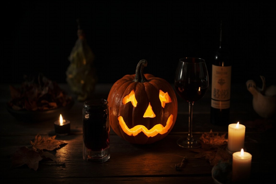 halloween langley featured v2 Halloween Ideas and Events in Langley, BC A carved jack-o-lantern beside a glass of red wine